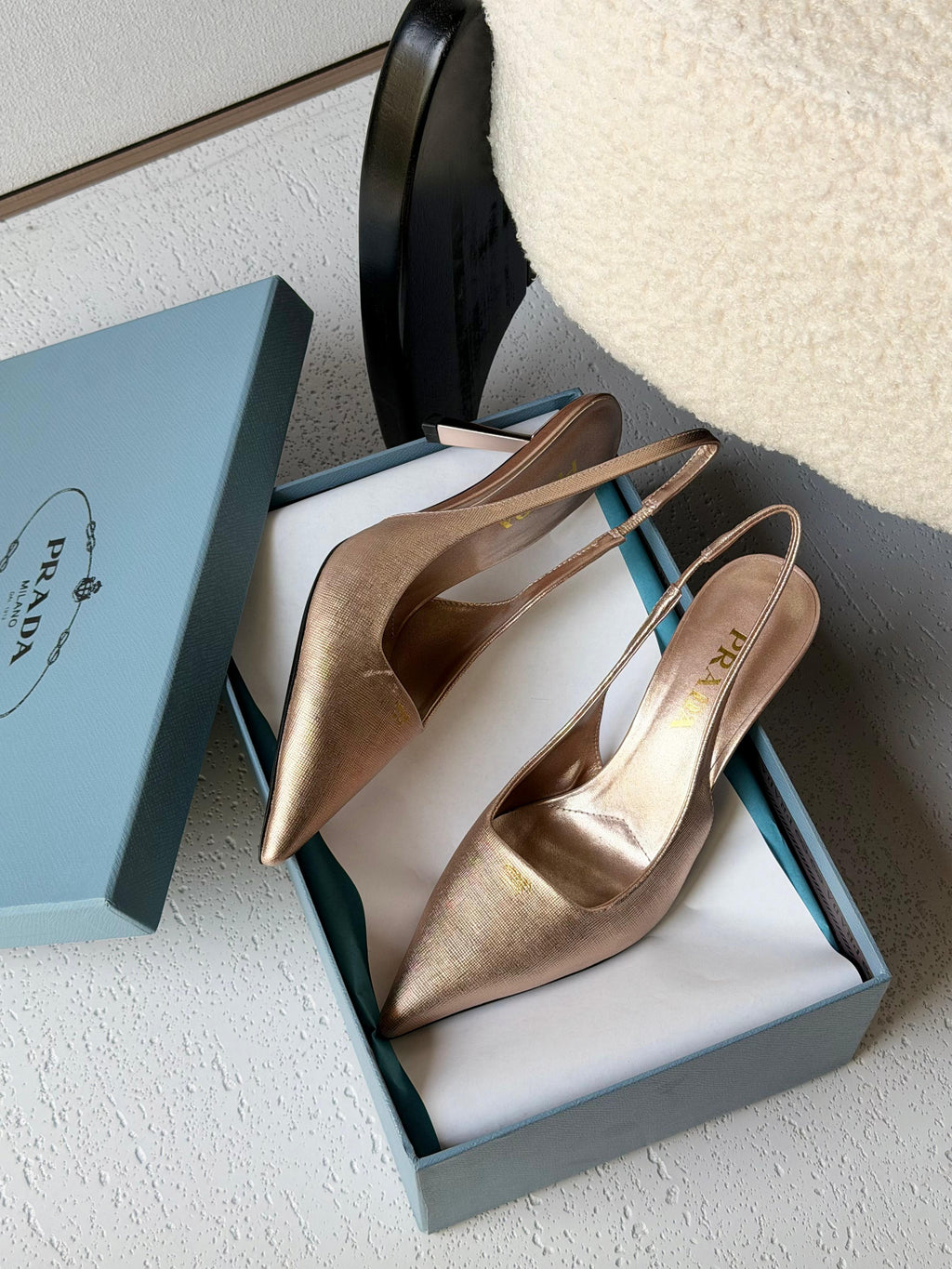 Prada Metallic leather slingback pumps