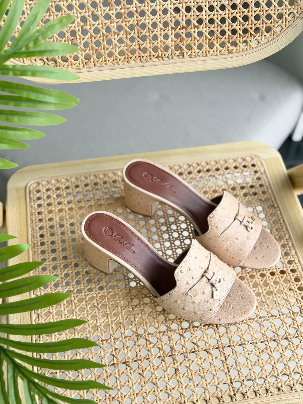 Loro Piana Summer Charms Sandal Flats Ostrich Leather