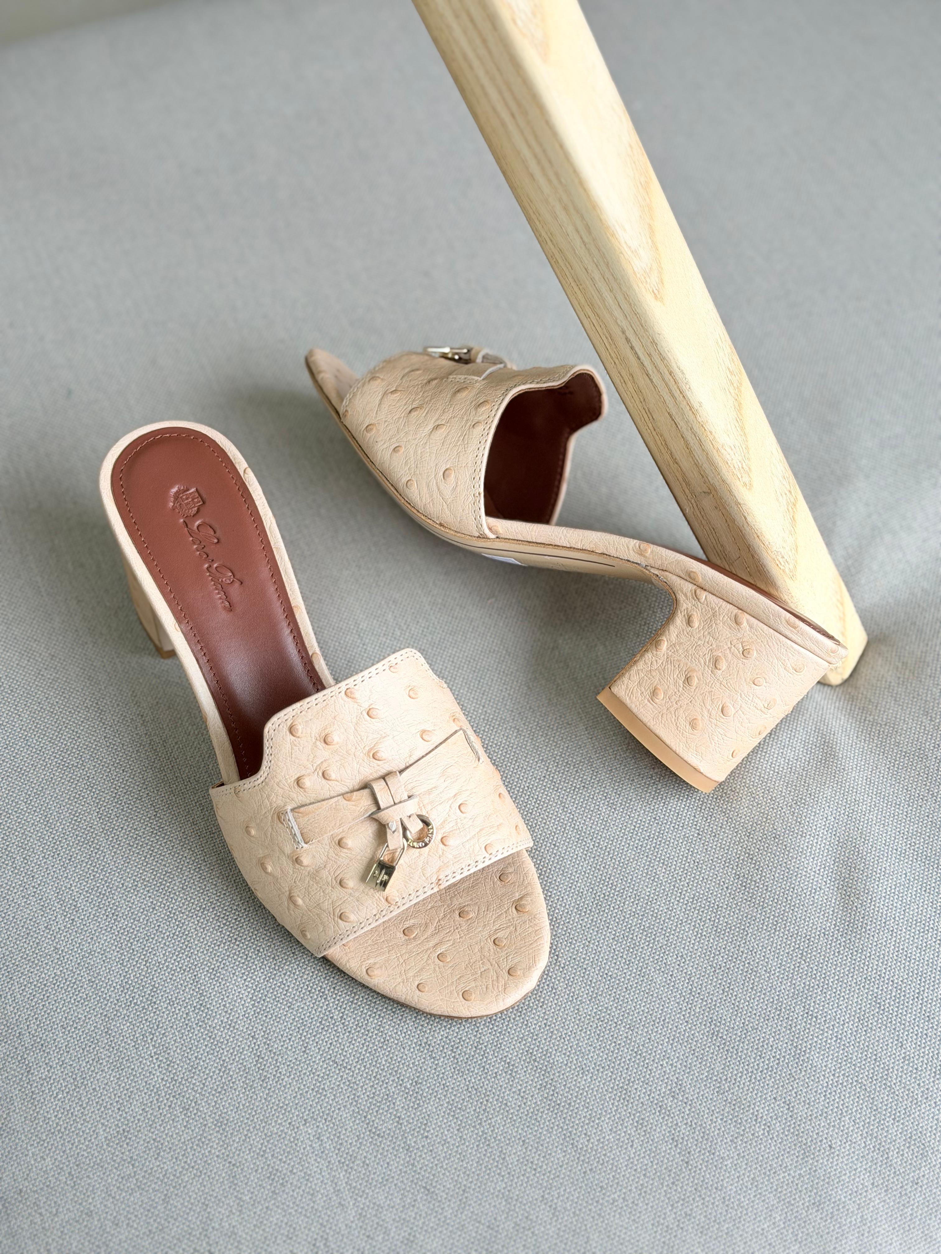 Loro Piana Summer Charms Sandal Flats Ostrich Leather