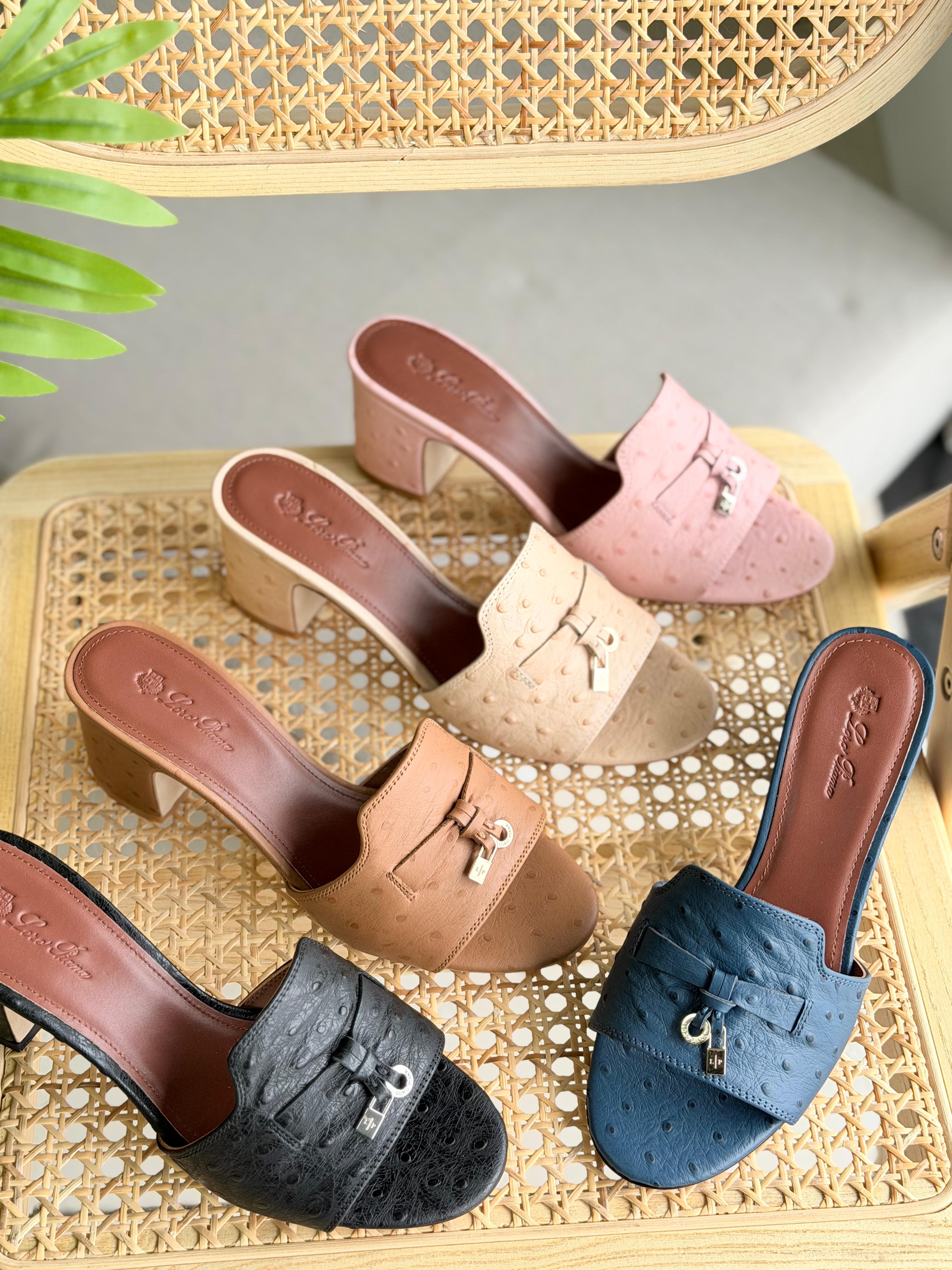 Loro Piana Summer Charms Sandal Flats Ostrich Leather