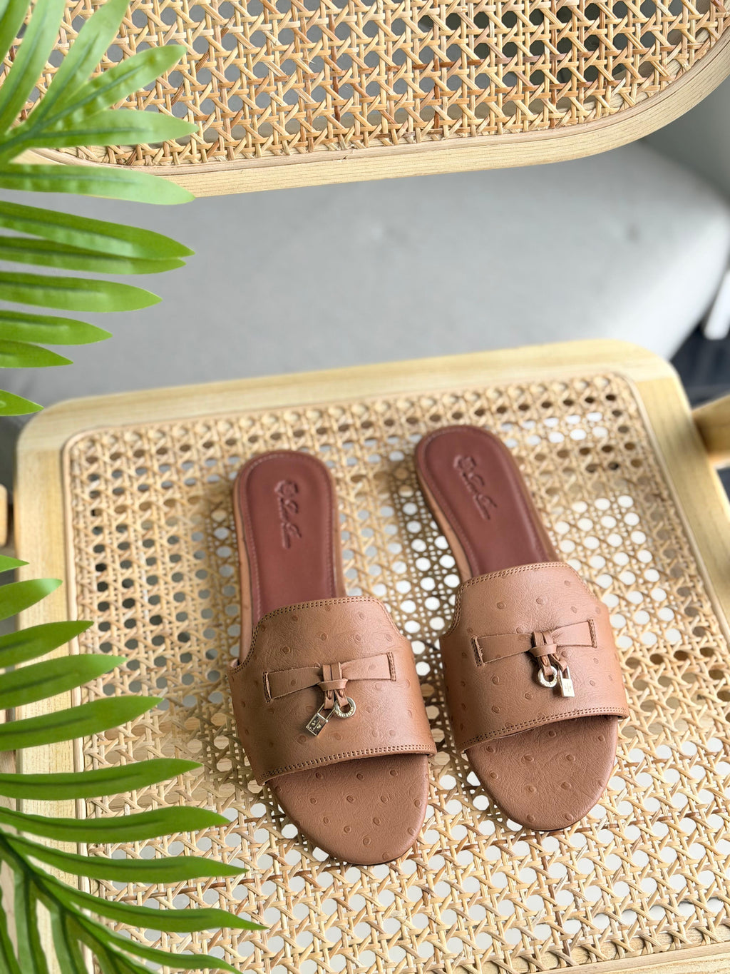 Loro Piana Summer Charms Sandal Flats Ostrich Leather