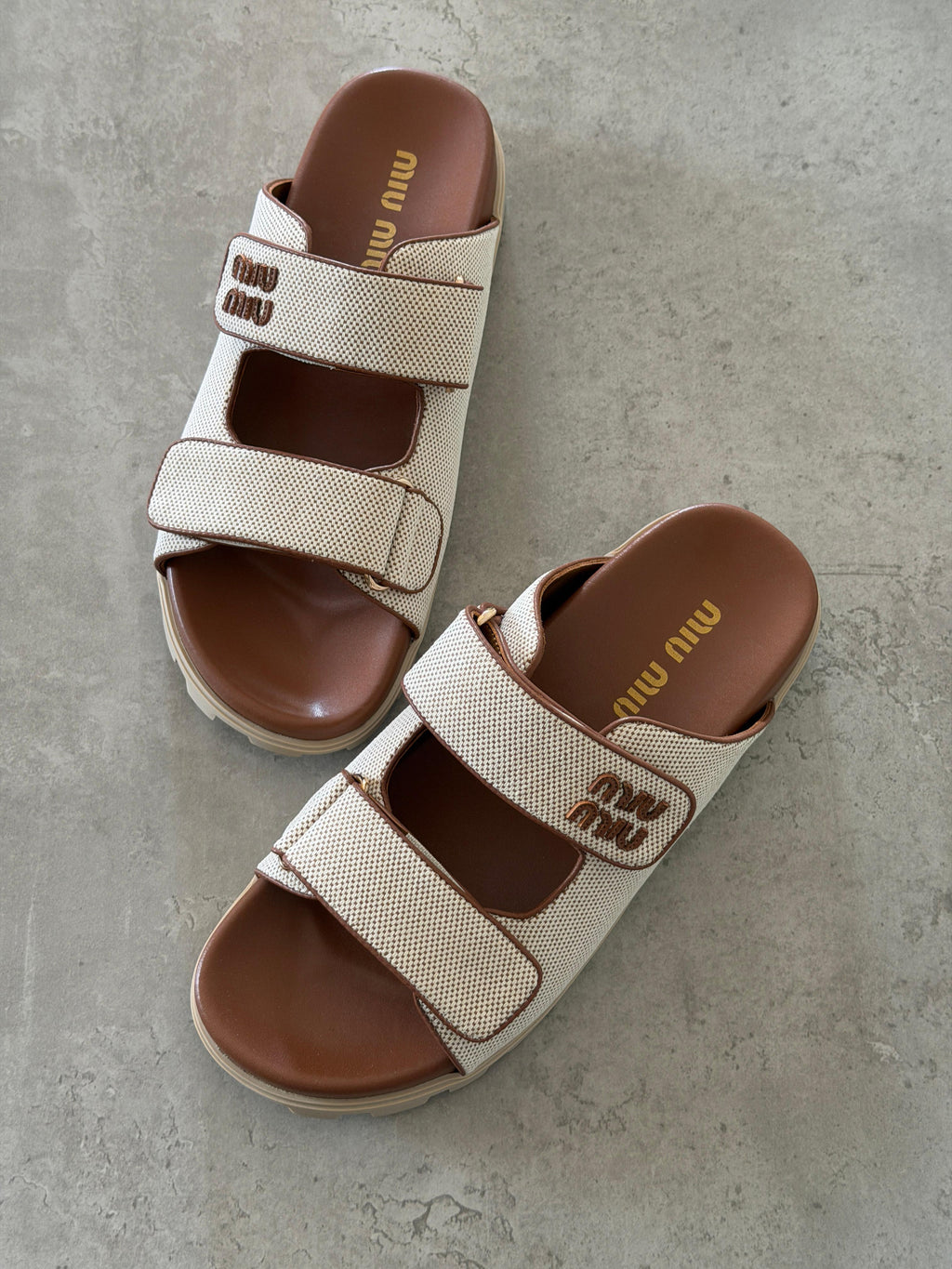 Miu Miu Canvas and leather slide