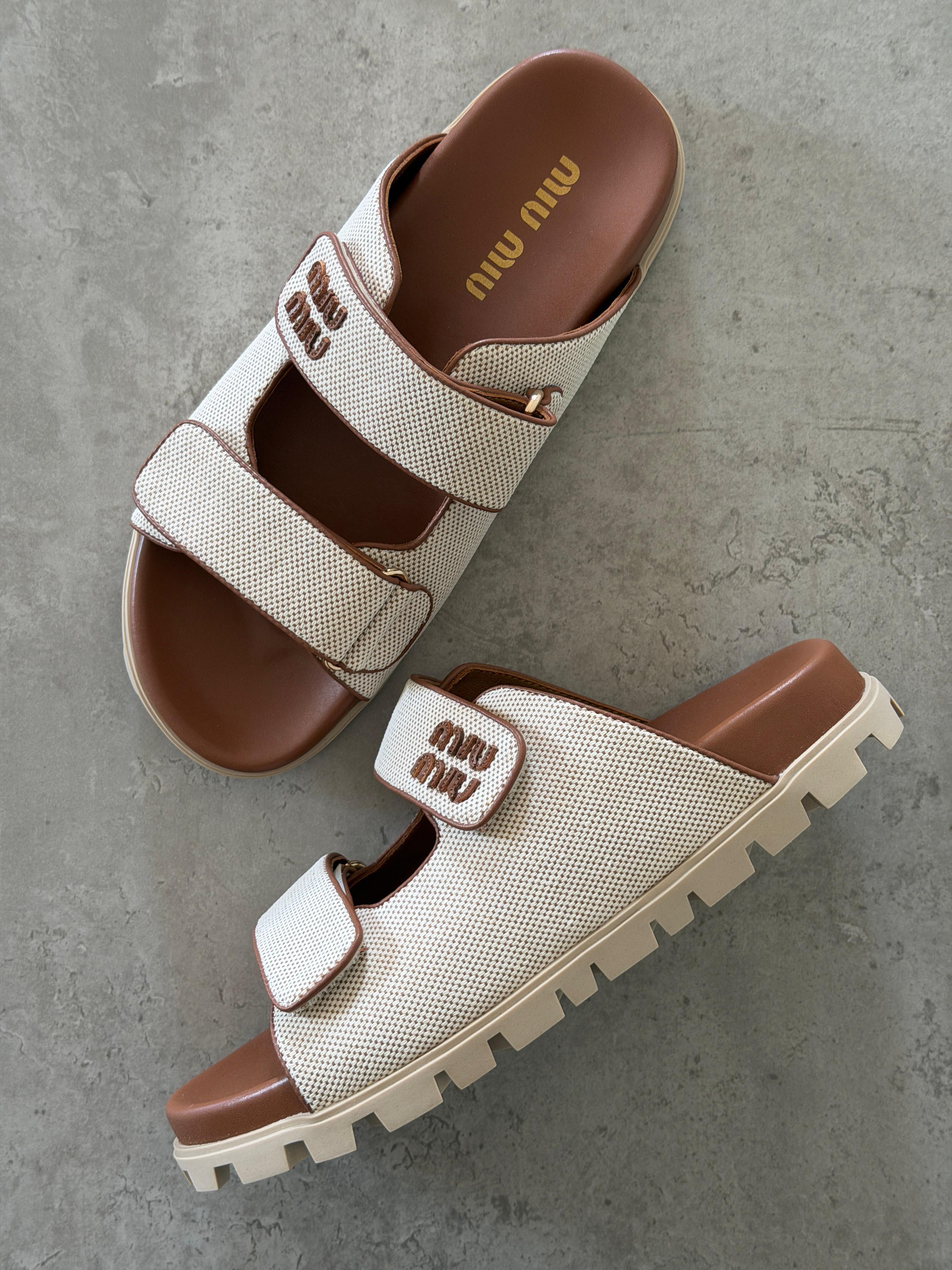 Miu Miu Canvas and leather slide