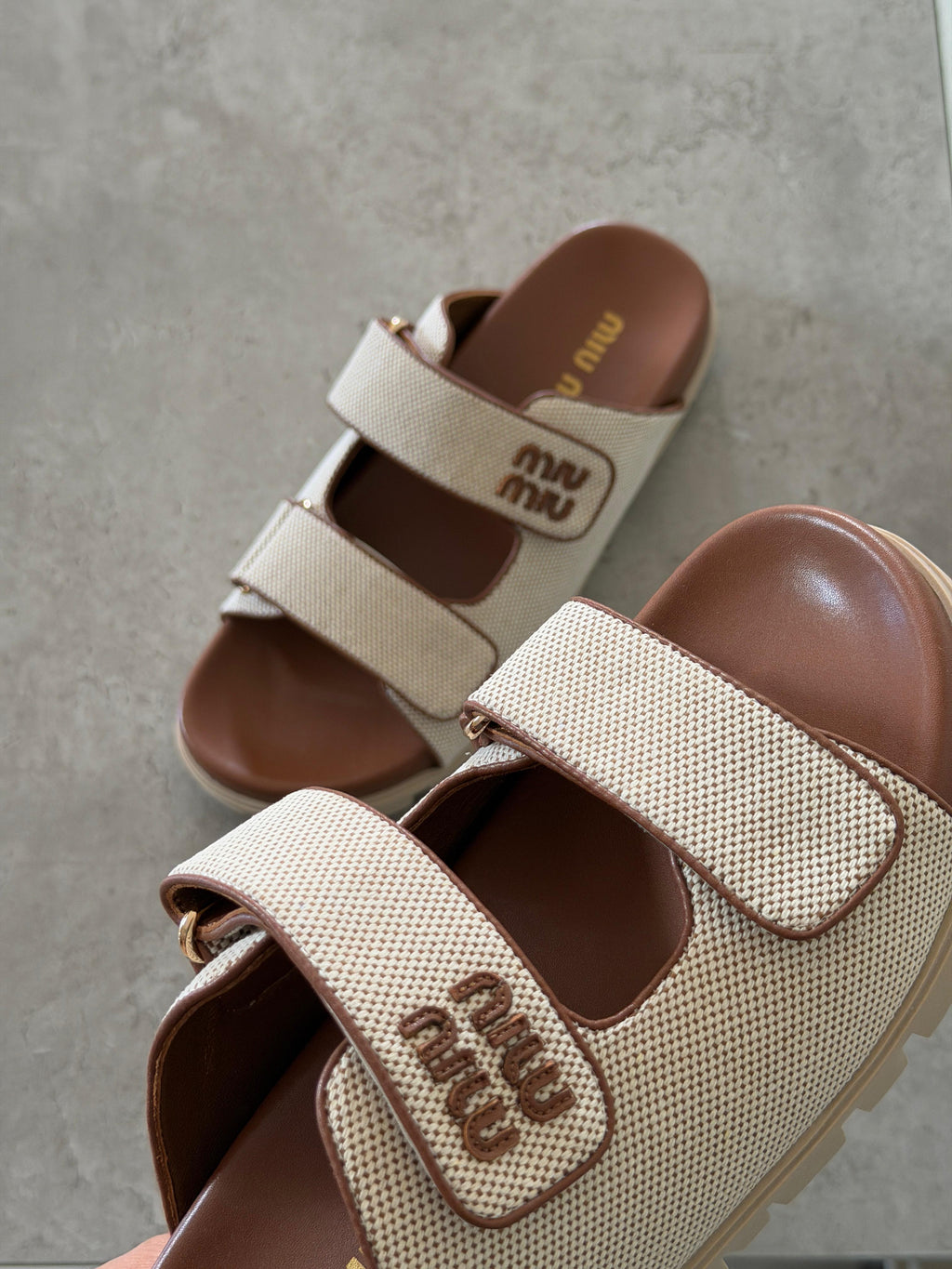Miu Miu Canvas and leather slide