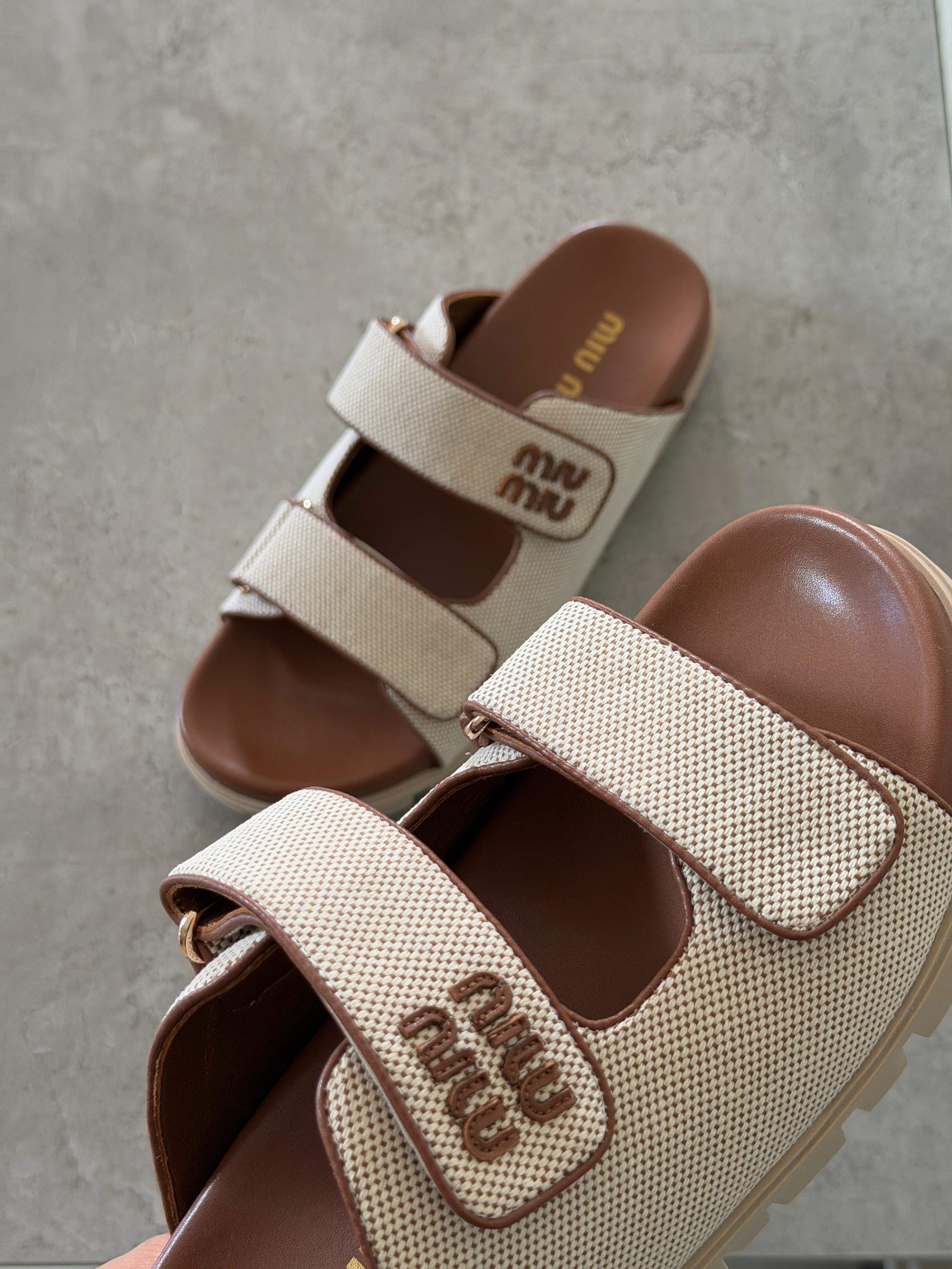 Miu Miu Canvas and leather slide