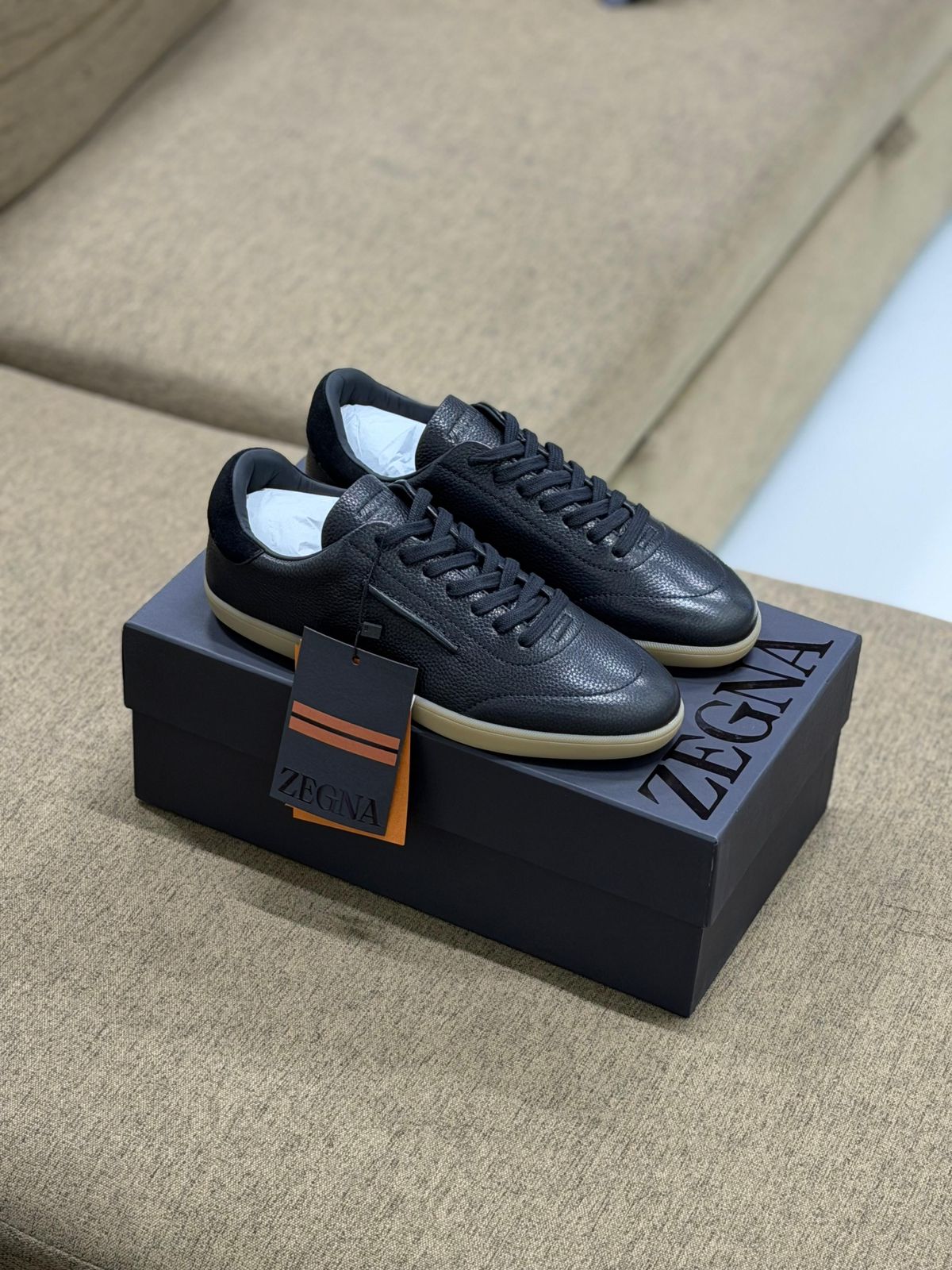 ZEGNA Black Suede Triple Stitch Sneakers (Copy)