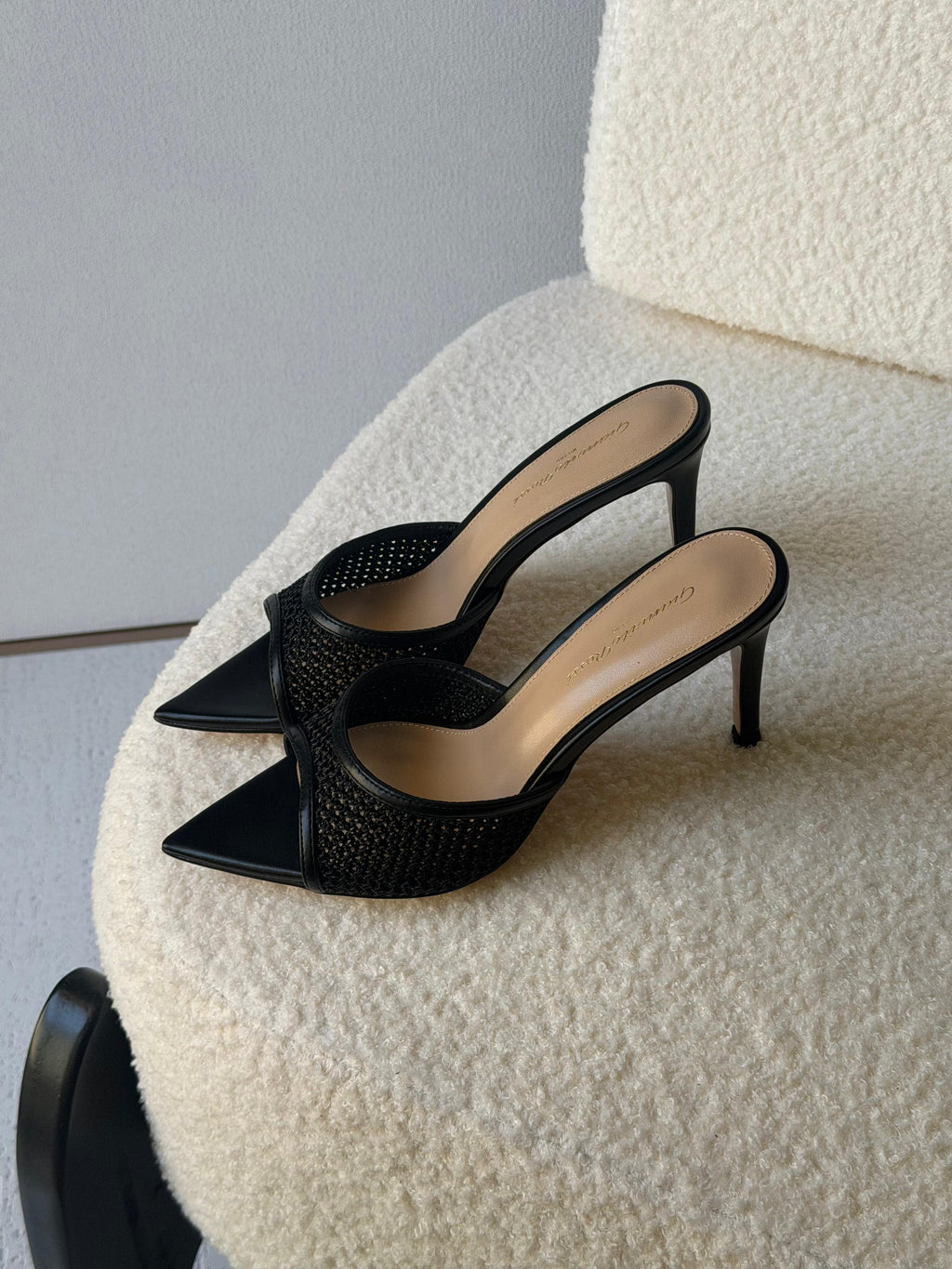 Gianvito Rossi Neutral Rania Organza Crystal Mules