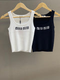 Miu Miu logo-knit Ribbed Tank Top white